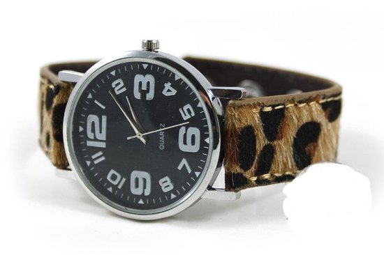 Horloge bruin panterprint met drukknopen | bol.com