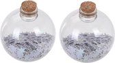 2x Transparante fles kerstballen met witte sterren 8 cm - Onbreekbare kerstballen - Kerstboomversiering wit