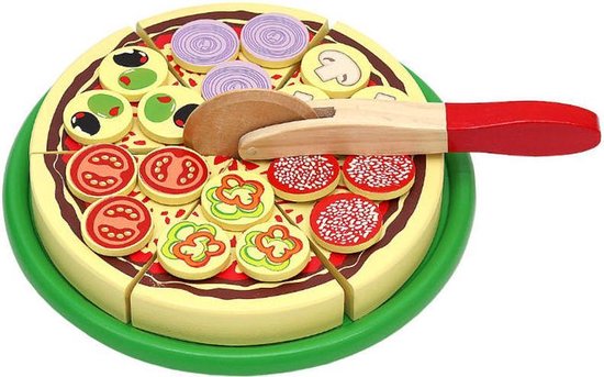 Houten pizza met pizzasnijder en toppings | bol.com