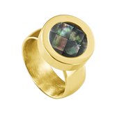 Quiges RVS Schroefsysteem Ring Goudkleurig Glans 16mm met Verwisselbare Grijze Blokjes Schelp 12mm Mini Munt