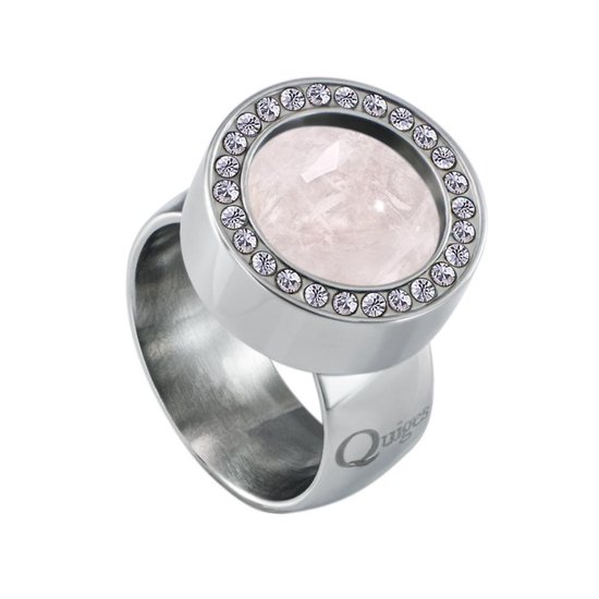 Ring de système de vis en acier inoxydable Quiges avec zircone argenté brillant 17 mm avec Mini pièce de 12 mm rose quartz interchangeable