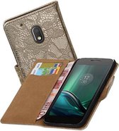 Lace Bookstyle Wallet Case Hoesjes voor Moto G4 Play Goud