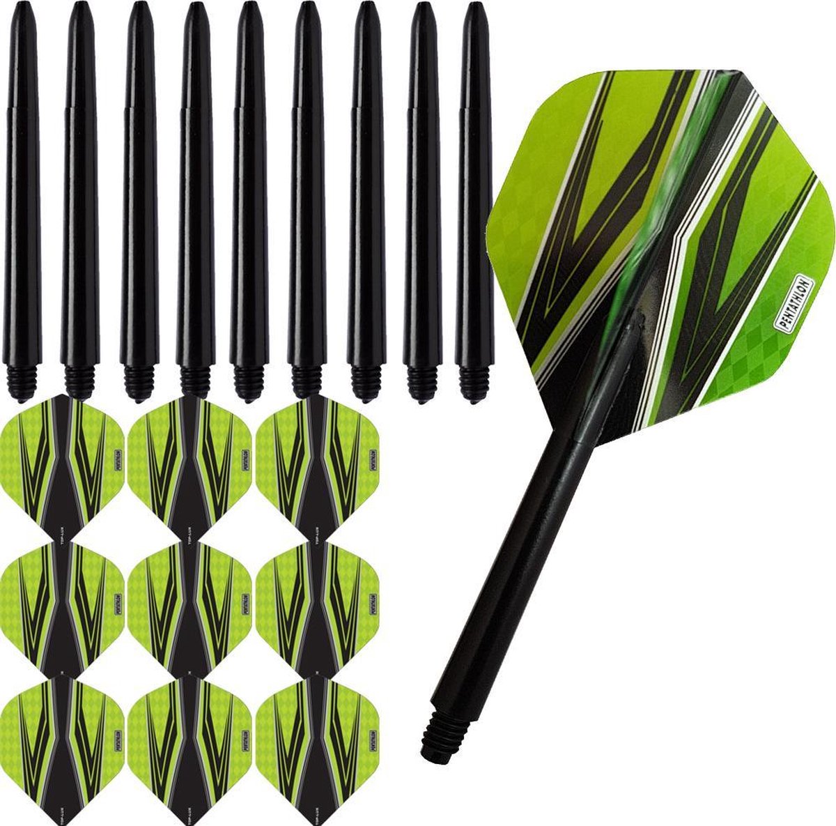 ABC Darts - Dart Flights en Dart Shafts - Pentathlon Spitfire Zwart Groen - 3 sets
