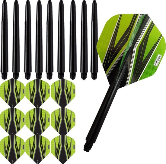 Thumbnail van een extra afbeelding van het spel ABC Darts Flights Pentathlon - Dart flights en Medium Dart Shafts - Spitfire zwart groen - 3 sets