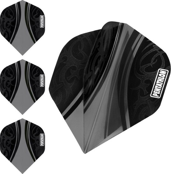 ABC Darts - Dart Flights Pentathlon - Dart flights en Medium Dart Shafts - Zwart - 3 sets van ABC Darts — afbeelding 2