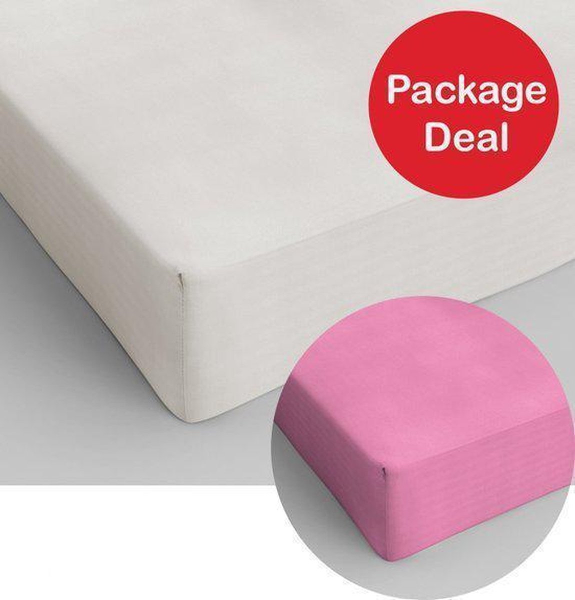 Package Deal 2x Dreamhouse Bedding Hoeslaken Katoen 80x200 - Crème - Roze
