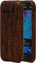 Donker Bruin Hout TPU Cover Case voor Samsung Galaxy J1 2015 Cover