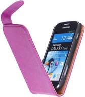 Polar Echt Lederen Samsung Galaxy S Duos S7562 Flipcase Hoesje Fuchsia - Cover Flip Case Hoes