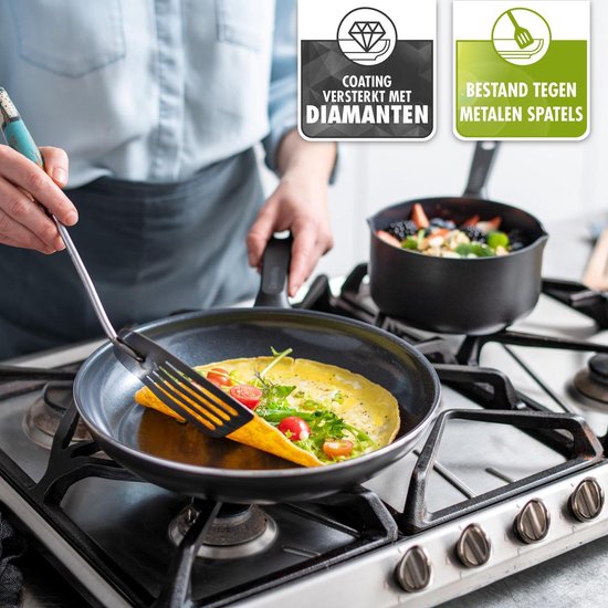 GreenPan Memphis Koekenpan 20cm - PFAS-vrije antikleeflaag – Koekenpan inductie - Keramische koekenpan – Ovenbestendig tot 160°C – Koudgrepen - Zonder deksel – Zwart