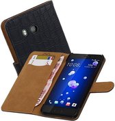 Croco Bookstyle Wallet Case Hoesjes voor HTC U11 Zwart