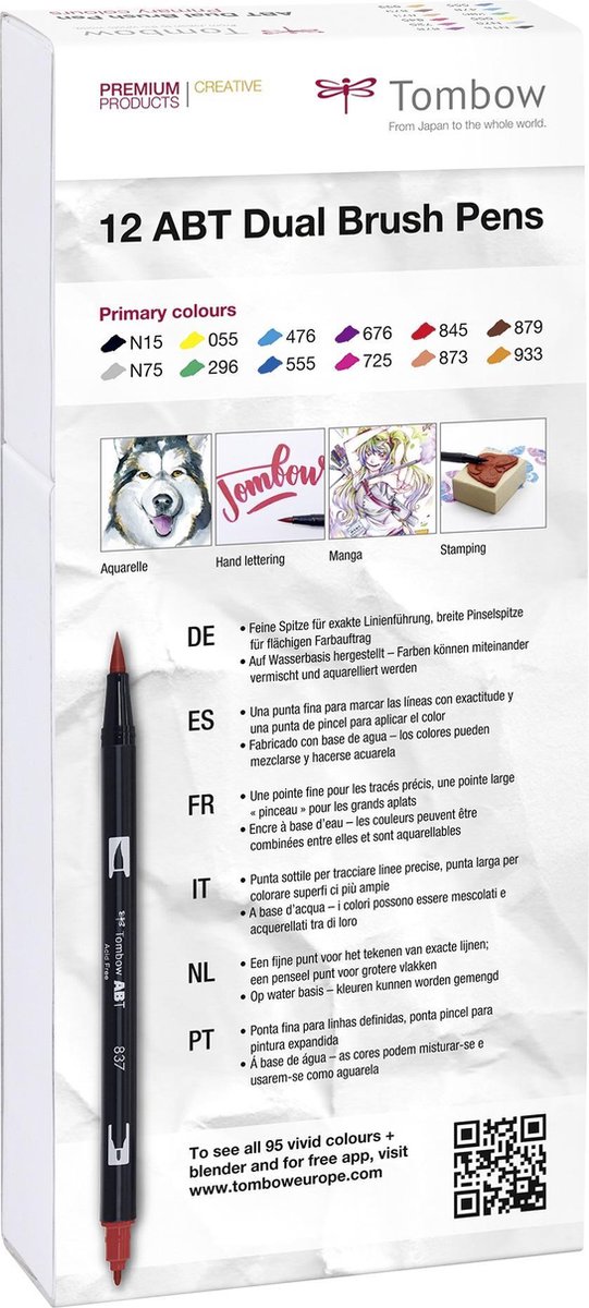 Tombow ABT Dual Brush Tekenpennen - Brushpennen - Primaire kleuren - set van 12 stuks — afbeelding 6