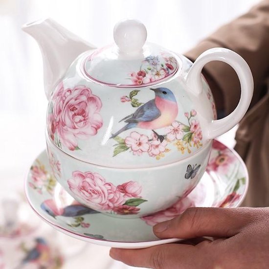 Tea for one Bird&Flower design White Theepot en kop in een | bol.com