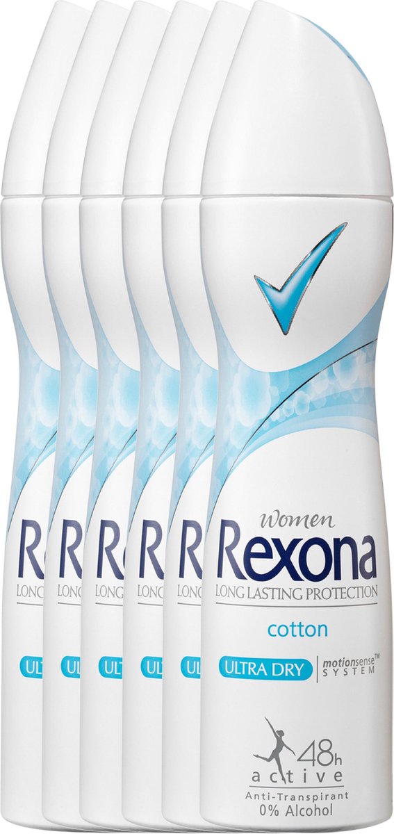 Bol.com Rexona ultra dry cotton Woman - 150 ml - deodorant spray - 6 st - Voordeelverpakking aanbieding