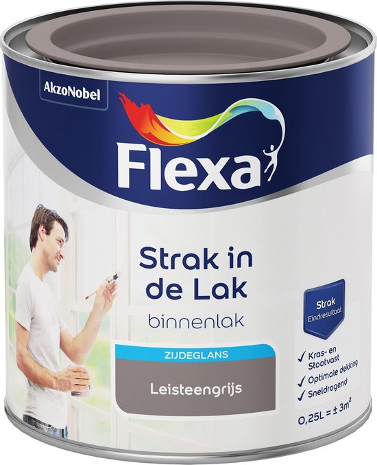 Flexa - Strak in de Lak - Watergedragen - Zijdeglans - leisteengrijs - 0,25 liter