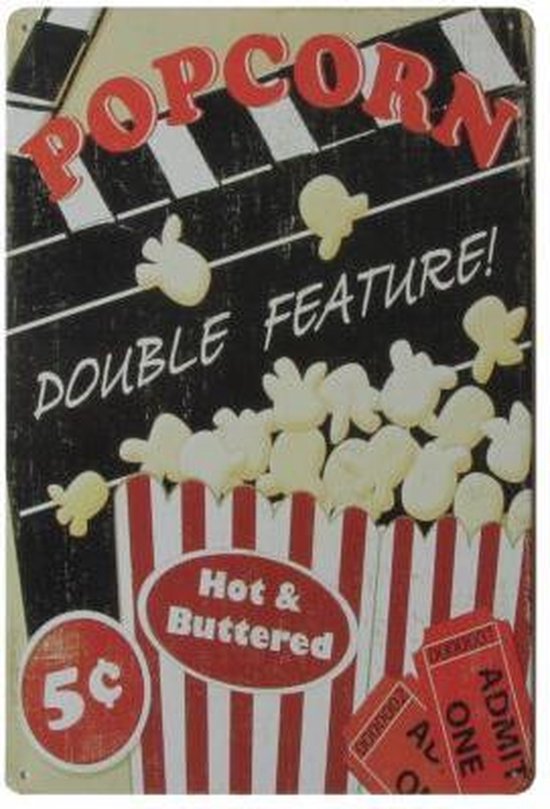 Signs-USA Popcorn - Retro Wandbord - Metaal - 30x20 cm