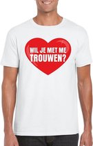 Huwelijksaanzoek t-shirt Wil je met me trouwen wit heren L