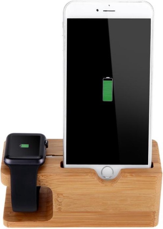 Houten docking station Apple Watch en iPhone