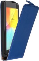 Lederen Blauw LG L Fino Flip Case Cover Hoesje