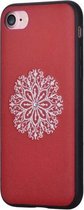 Flower Embroidery Case Cover PU Leather voor Apple iPhone SE 2022 / SE 2020 / 8 / 7- Rood