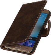Donker Bruin Hout Booktype Samsung Galaxy Core LTE Wallet Cover Hoesje