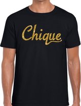 Chique goud glitter tekst t-shirt zwart voor heren - heren verkleed shirts XXL