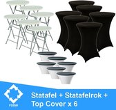 Statafel x 6 + Zwarte Statafelrok x 6 + Top Cover x 6 – 80 cm Dia x 110 cm hoog – Cocktailtafel – Hoge staan tafel – Breed Blad – Inclusief Zwarte Statafelhoes – Staantafelrok Stre