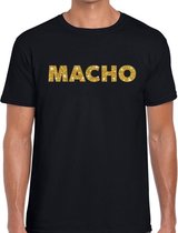Macho goud glitter tekst t-shirt zwart voor heren - heren verkleed shirts M