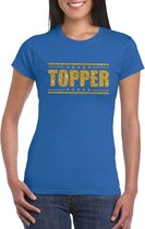 Blauw Topper shirt in gouden glitter letters dames - Toppers dresscode kleding S