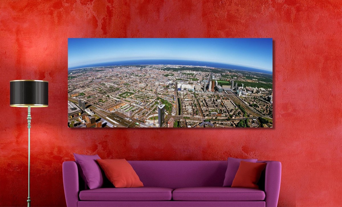 Den Haag in Panorama | 170 x 70 cm | Foto op Canvas | Luchtfoto | Wanddecoratie | Skyline | Bijzonder Gedetailleerd | 's-Gravenhage