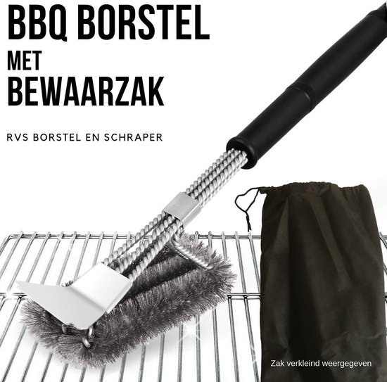 6. Gohh BBQ Borstel met Schraper - Schoonmaakborstel - Barbecue Krabber met Handige Bewaarzak 2 in 1
