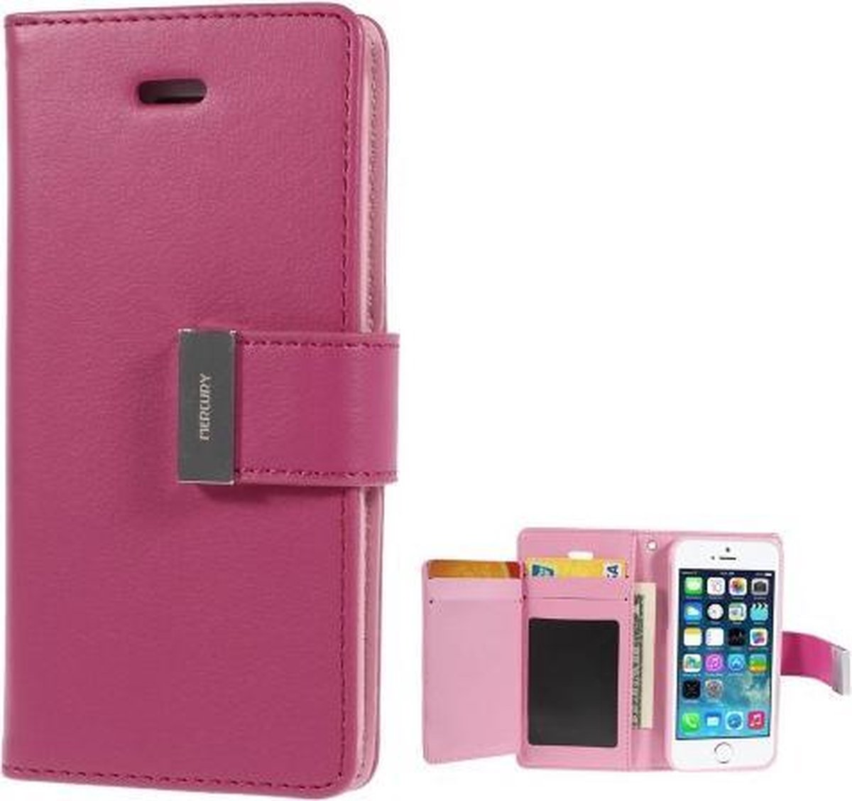 Mercury Rich Dairy wallet case Telefoonhoesje Geschikt voor: iPhone 4 4S donker roze