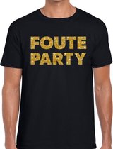 Foute party gouden glitter tekst t-shirt zwart heren - Foute party kleding XXL