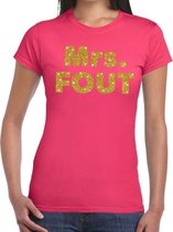 Mrs. Fout goud glitter tekst t-shirt roze dames XL