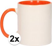 2x Wit met oranje blanco mokken - onbedrukte koffiemok