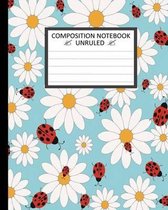 Unruled Composition Notebook 8  x 10 , Chamomile Flowers and Lady Bugs Pattern.