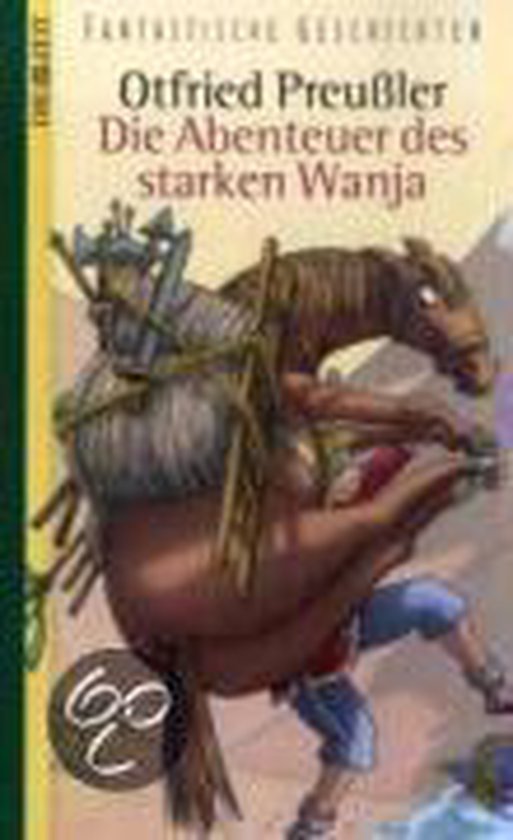 Boek 'Die Abenteuer des starken Wanja' met een illustratie van een paard dat een zware lading draagt.