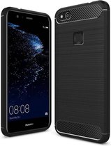 Zwart Carbon Geborsteld TPU Backcover Hoesje voor Huawei P10 Lite