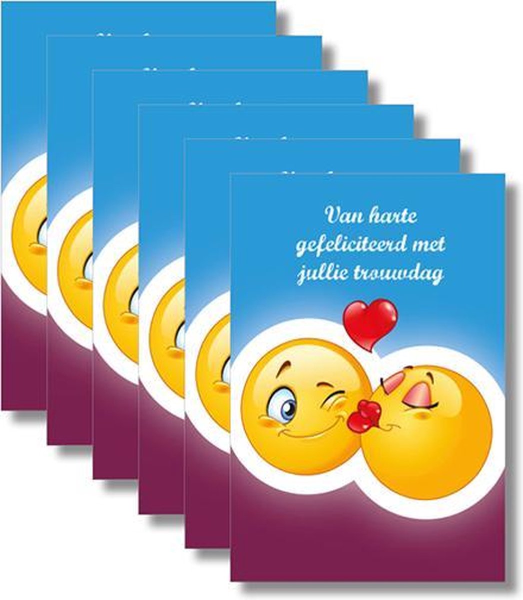 6x dubbele wenskaart met envelop - Huwelijk - 11,5 x 17 cm