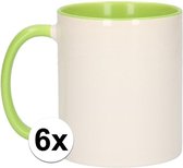 6x Wit met groene blanco mokken - onbedrukte koffiemok