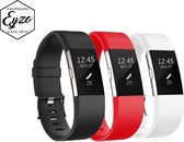 3-Pack Siliconen Banden voor de Fitbit Charge 2 - Groot / Large – Watchband voor de Fitbit Silicoon – Rood (Red) / Zwart (Black) / Wit (White) – Band met Gespsluiting