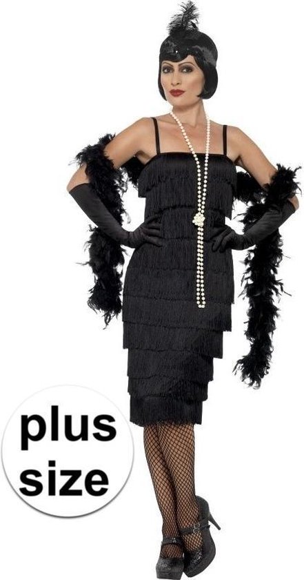 Grote maten zwarte jaren 20 flapper jurk lang voor dames - kostuum 52-54  (2XL) | bol