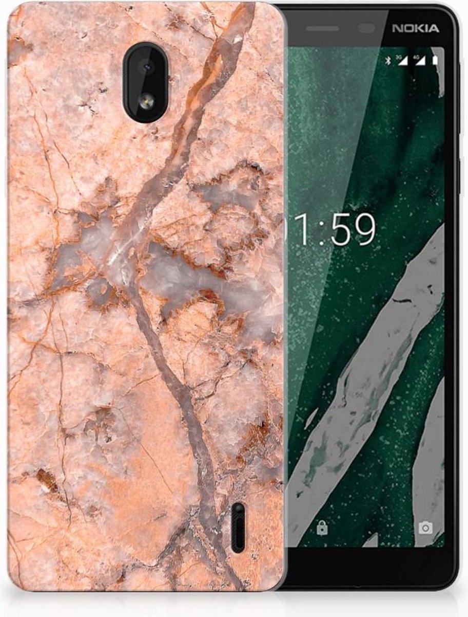 Nokia 1 Plus TPU Siliconen Hoesje Marmer Oranje