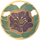 Behave® Broche rond met bloem paars groen - emaille sierspeld -  sjaalspeld  4,5 cm