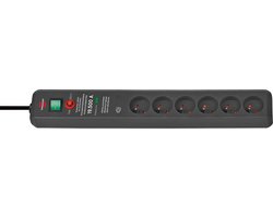 Secure-Tec 19.500A stekkerdoos met overspanningsbeveiliging, akoestisch 6-voudig antraciet 3m H05VV-F 3G1,5 *FR*
