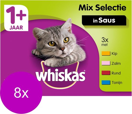 Whiskas 1+ Mix In Saus - Kattenvoer - 8 x 12x100 g