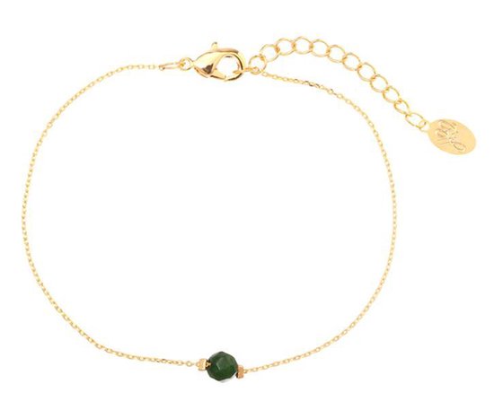 Armbandje goudkleurig met groen steentje - Armband met groene steen -  Goudkleurig verguld | bol.com