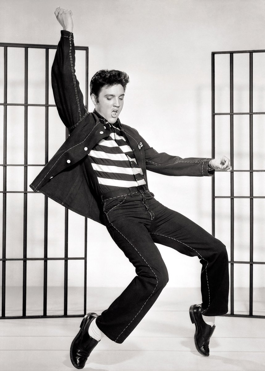 Esque Poster Elvis Presley - 1957 - King of Rock and Roll - Zwart-Wit - 70x50 cm Losse Poster