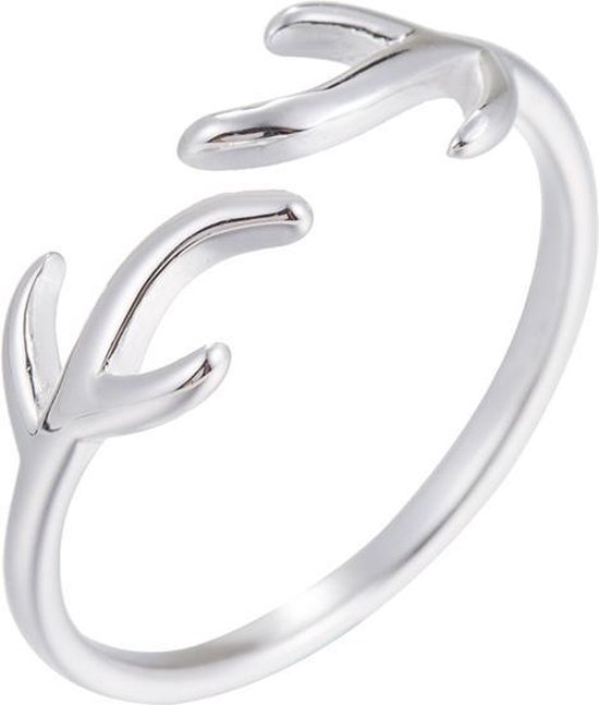 24/7 Jewelry Collection Gewei Ring Verstelbaar - Blad - Verstelbare Ring - Zilverkleurig - Amodi