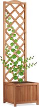 Relaxdays klimrek met plantenbak - rankhulp - houten plantenrek - weerbestendig - bloembak - L