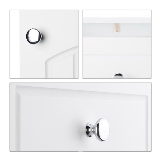 SoBuy Badkamerkast op Wieltjes – Smalle Badkameropberger – Opbergkast voor Kleine Ruimtes, Toiletrolhouder met Schuifdeuren en Klep, 52 x 68 x 17 cm, Wit, BZR31-W